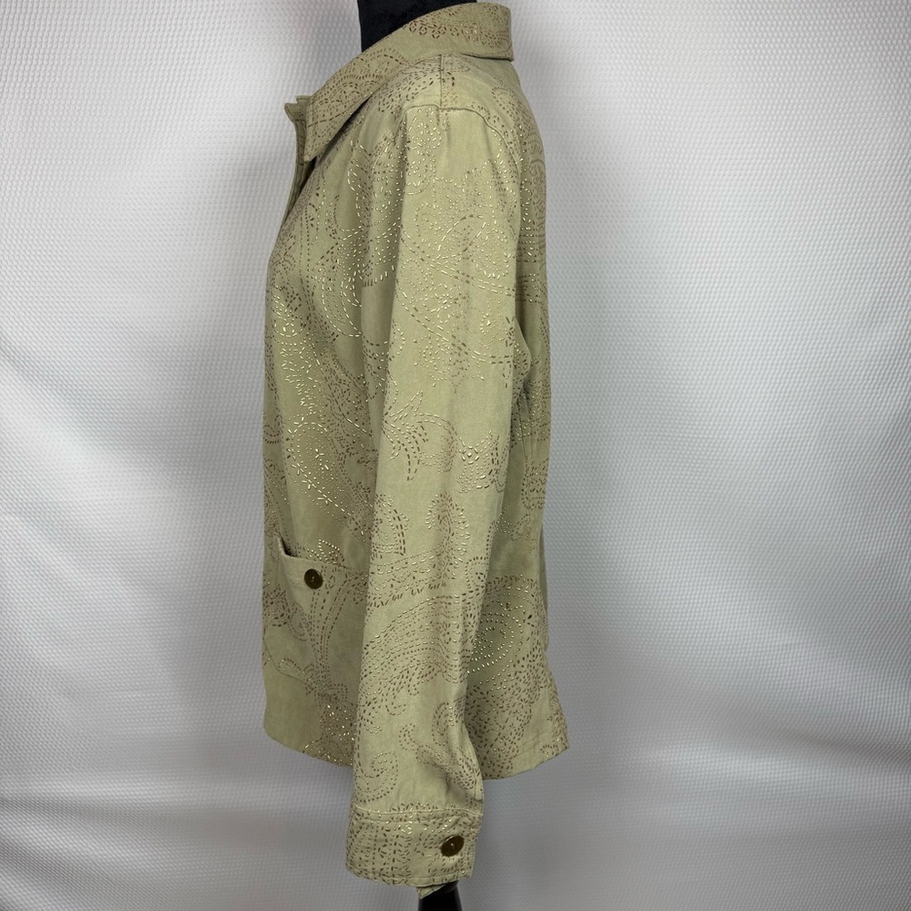 Susan Graver Sage Green Gold Embellished Utility Jacket Medium - Picture 3 of 15